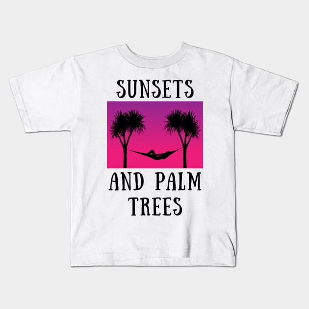 Sunsets and palm trees Kids T-Shirt by IOANNISSKEVAS